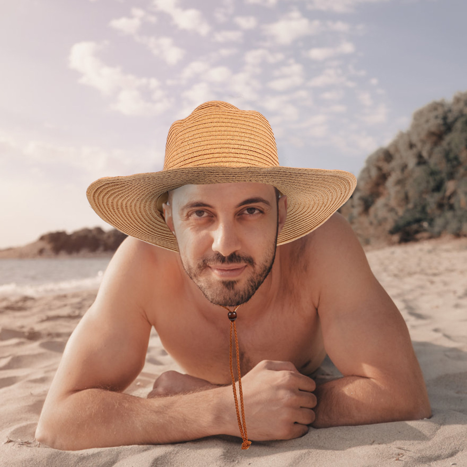 Hat Floppy Wide - 男性用夏用サンハット 幅広つば ストローハット 折りたたみ可能 軽量 通気性