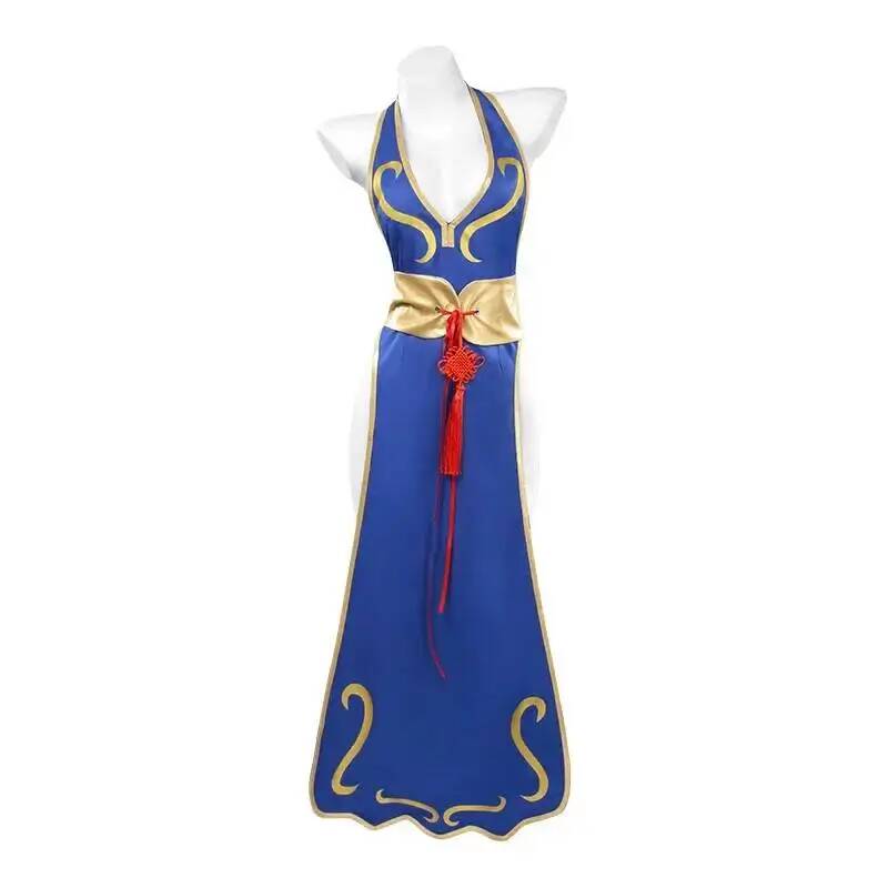 春麗コスプレドレスブルーホルターネックハイスリットチャイナド - Maxi Dress Halter のレビューと価格