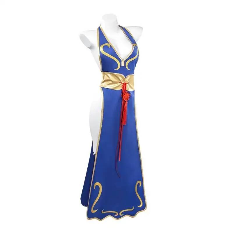 春麗コスプレドレスブルーホルターネックハイスリットチャイナド - Maxi Dress Halter のレビューと価格